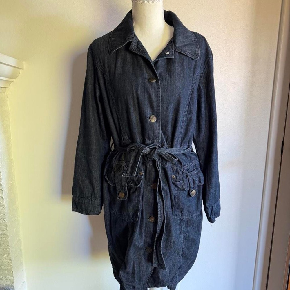 Navy blue denim cotton with tie waist and pockets